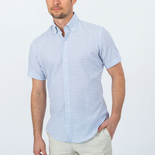 The Blue Short Sleeve Wysall Stripe Casual Shirt Casual Shirt- Ledbury